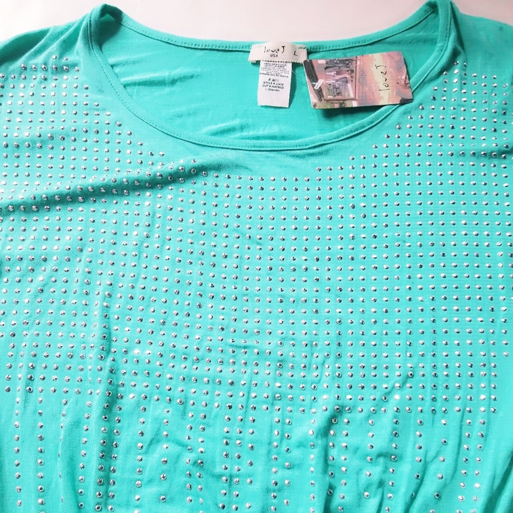NWT Teal Rhinetone Tie Short Sleeve Top Large - Picture 2 of 4